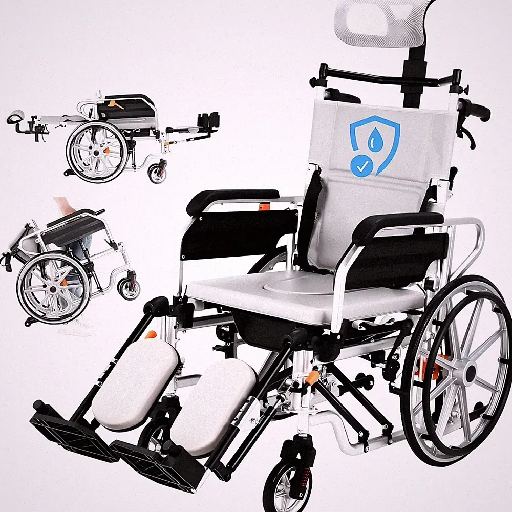 3-in-1 Wheelchair for Adults, Reclining / Transport Wheelchair, Tilts up to 180°