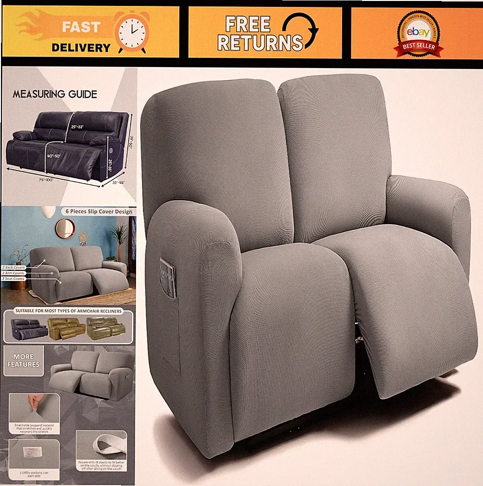 Extra Wide 75"-100" Reclining 2-Seater Sofa Slipcover, Jacquard Design, Soft & W