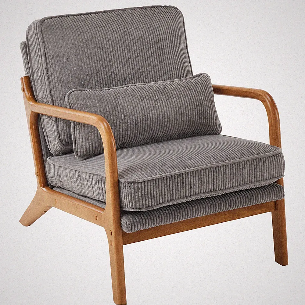Light Gray Corduroy Upholstered Indoor Lounge Chair (330LBS Weight Capacity)