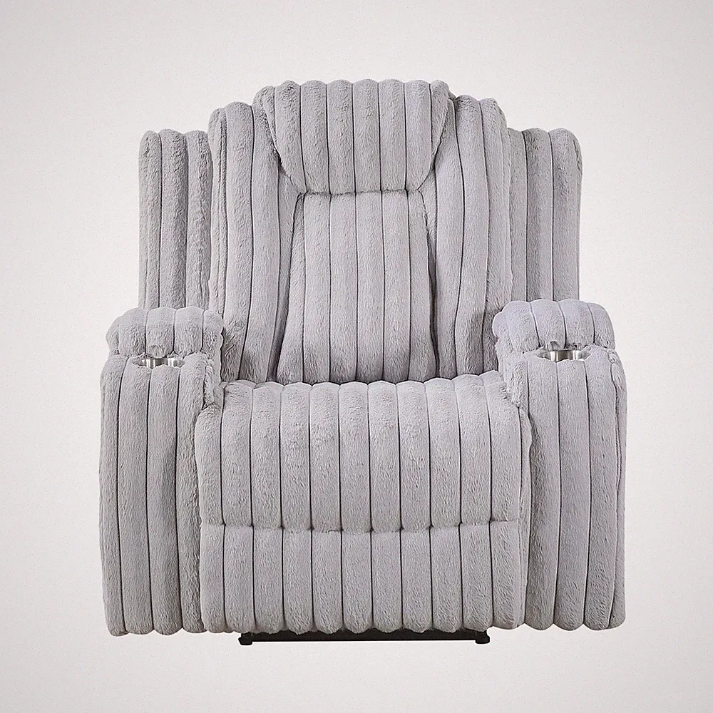 Light Gray Ultra Comfort Sofa 2pc Set Reclining Sofa Loveseat Storage Console