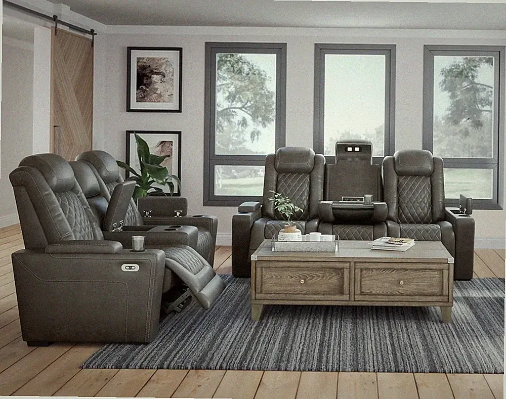 LUXURY 2PC Sofa Loveseat Gray 4-Seat Dual-Power Headrest Recline Living Room Set