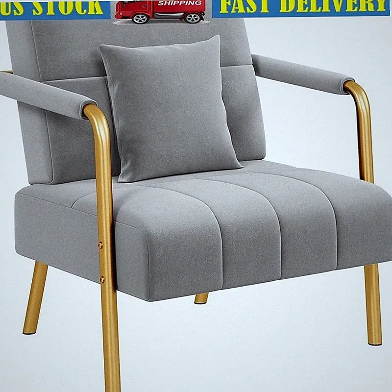 Modern Velvet Accent Chair W/ Metal Arms Cozy Upholstered Reclining Sofa New
