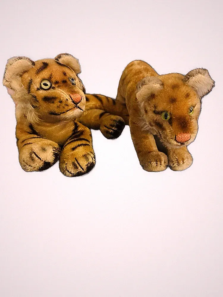 New Listing Vintage Steiff Tiger and Leopard Mohair 1950's Reclining Plush Toy Germany 12”