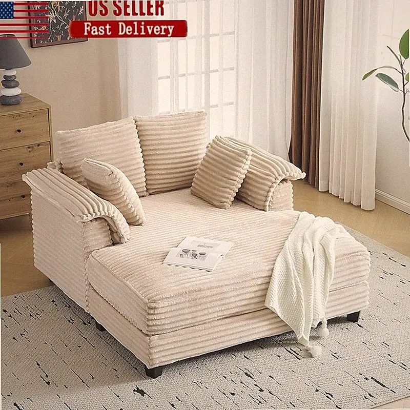 Oversized Chaise Lounge Soft Corduroy Recliner Comfortable Sofa Easy Assembly US