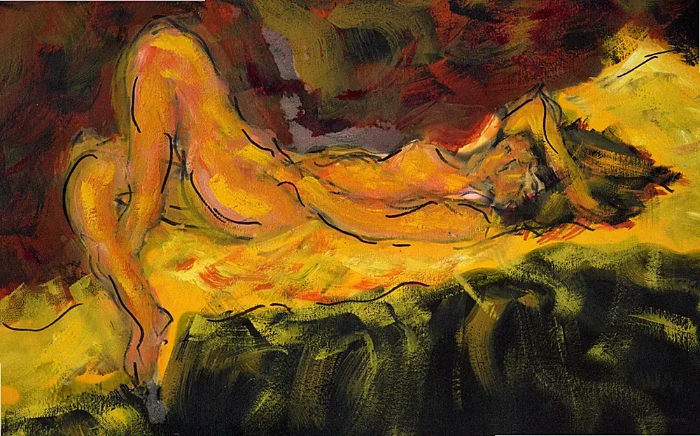Reclining Woman - Original Gouache - By F. DeTrolio (prints available)